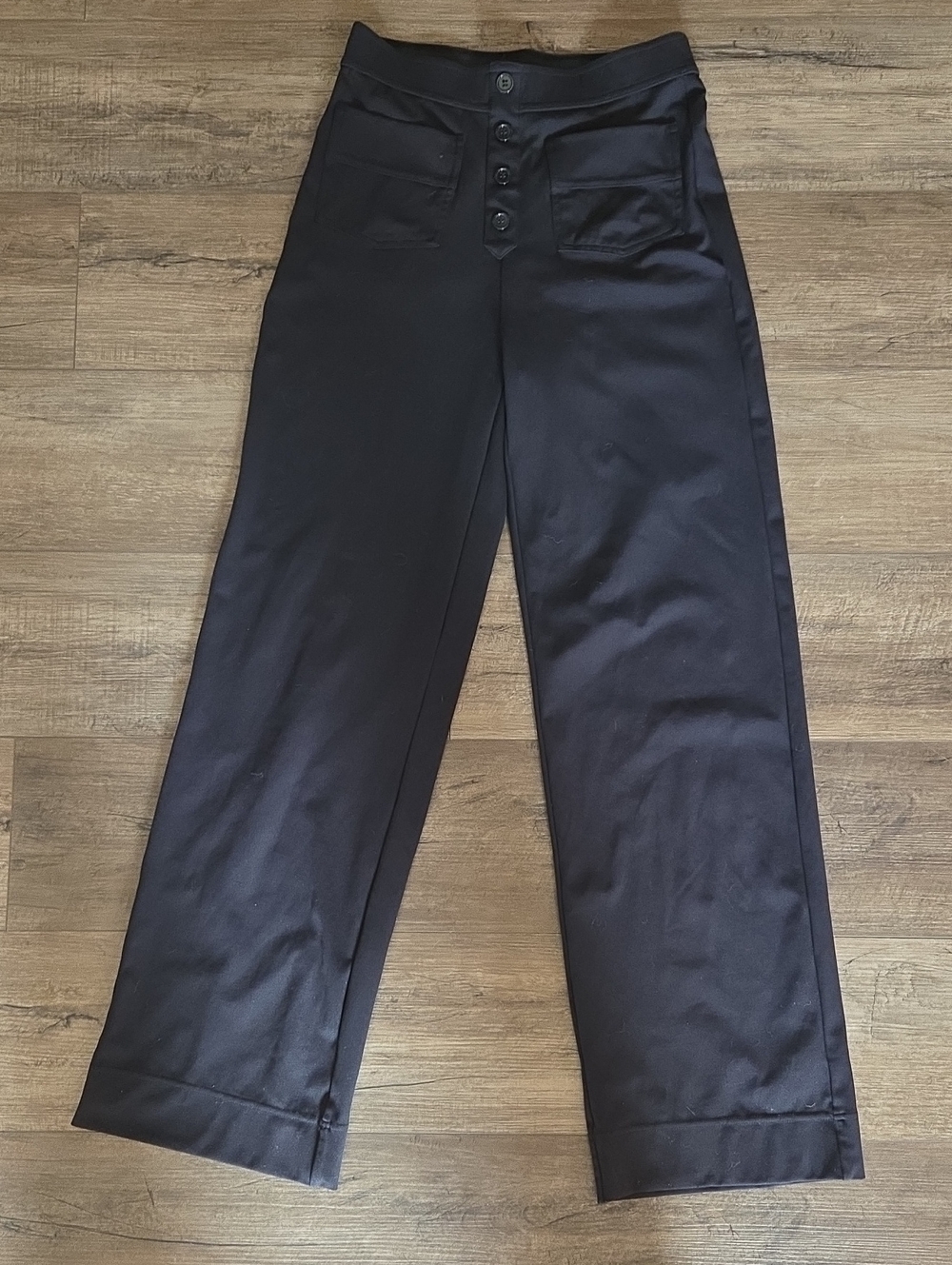 Black Wide-Leg Button Front Pants